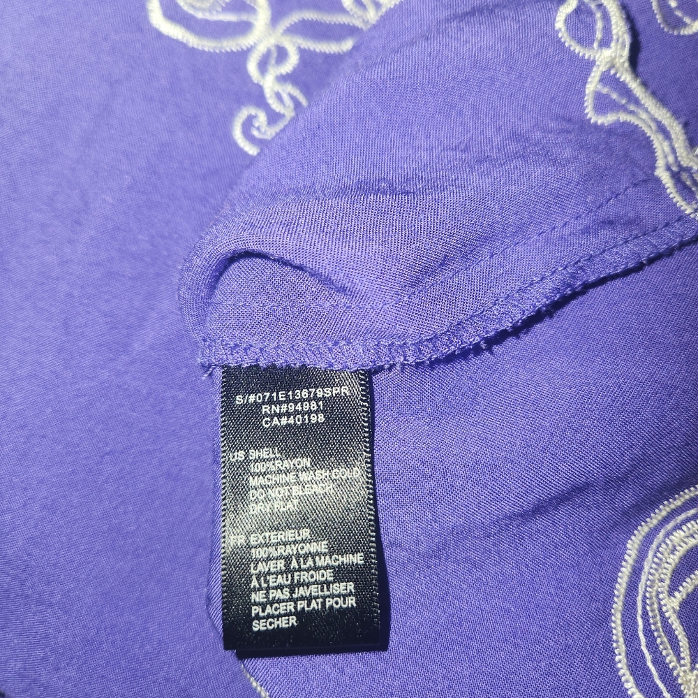 Bright Royal Purple Y2k Embroidered Boho Babydoll Tunic Top Medium M Forever 21 - Picture 7 of 7